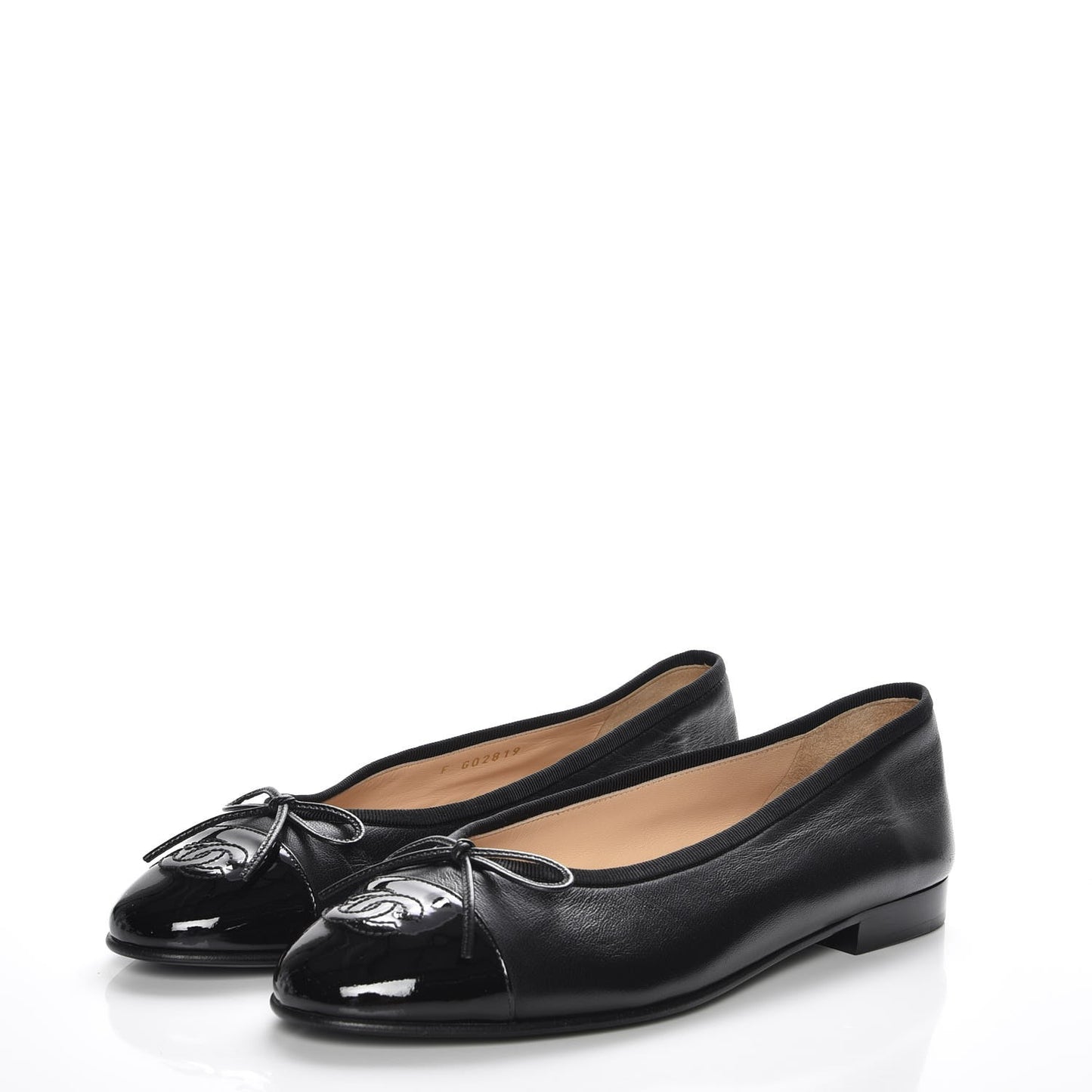 Lambskin Patent Cap Toe Ballerina Flats 38.5 Black
