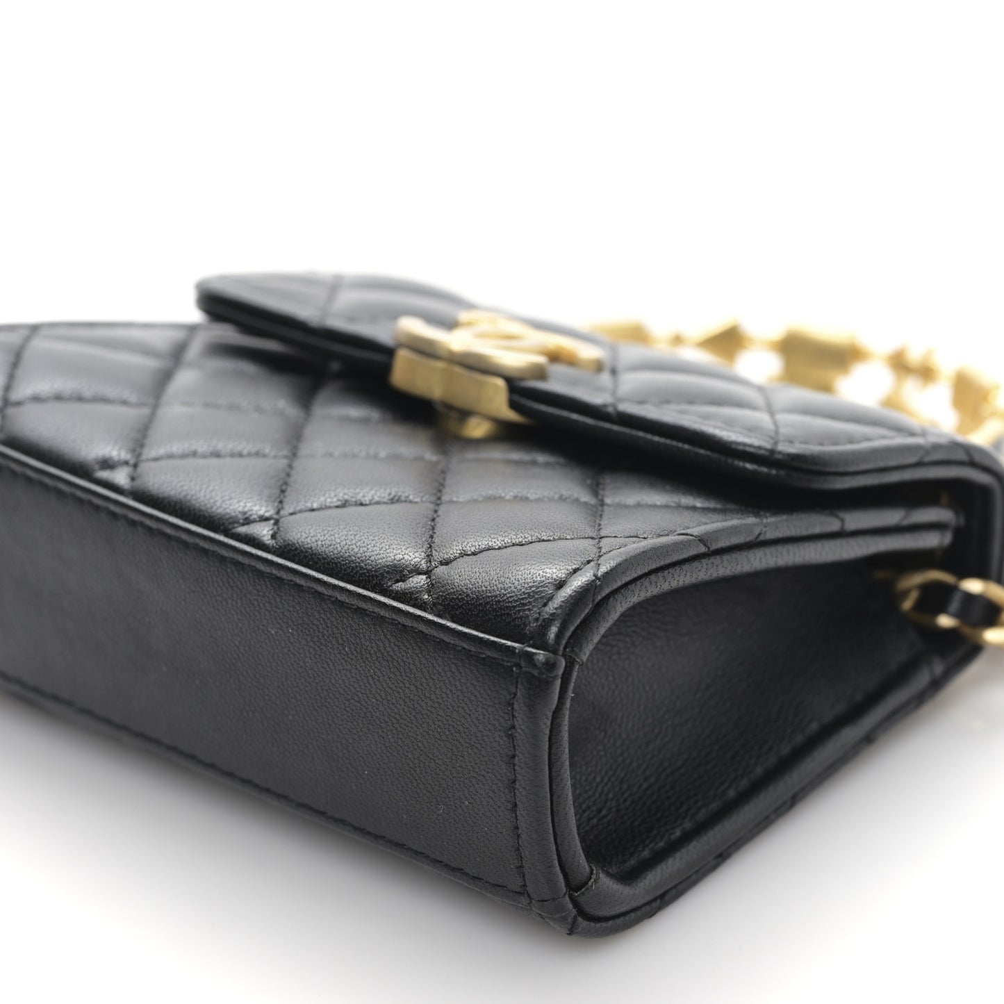 Lambskin Enamel Quilted Mini Top Handle Flap Black