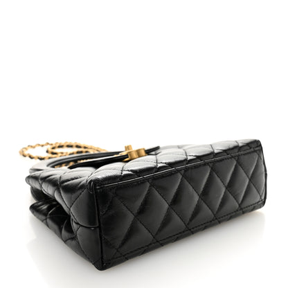 Chanel Shiny Aged Calfskin Quilted Nano Kelly Shopper Black 4 of 10