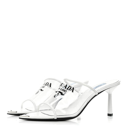 Prada Plexiglass Calfskin Metal Triangle Logo 75mm Slide Sandals 39.5 White 3 of 11