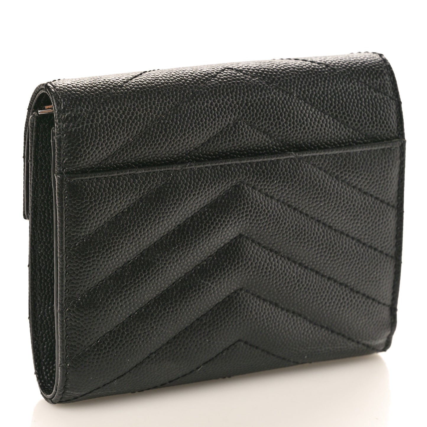 Grain De Poudre Matelasse Chevron Monogram Compact Tri Fold Wallet Black