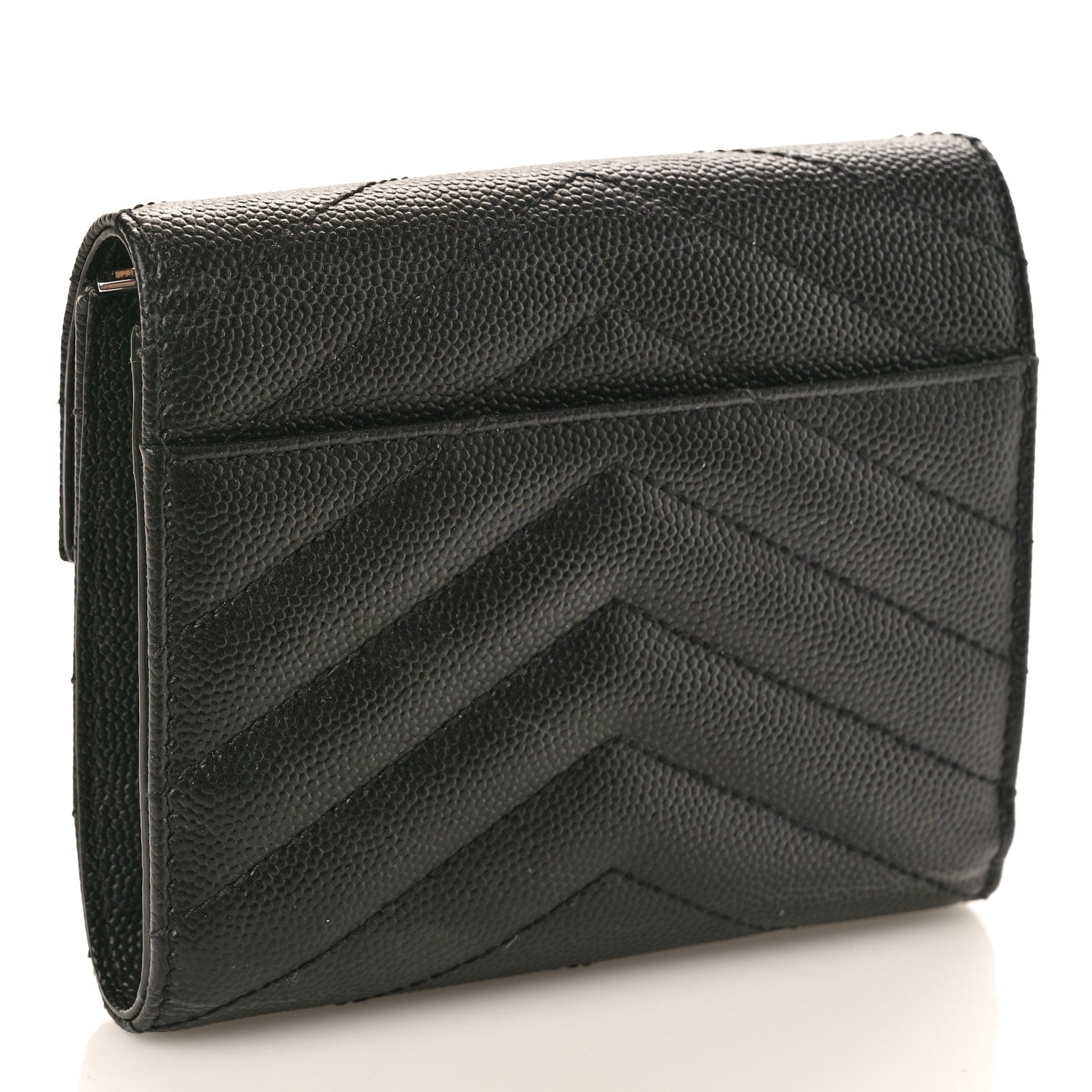 Saint Laurent Grain De Poudre Matelasse Chevron Monogram Compact Tri Fold Wallet Black 3 of 8