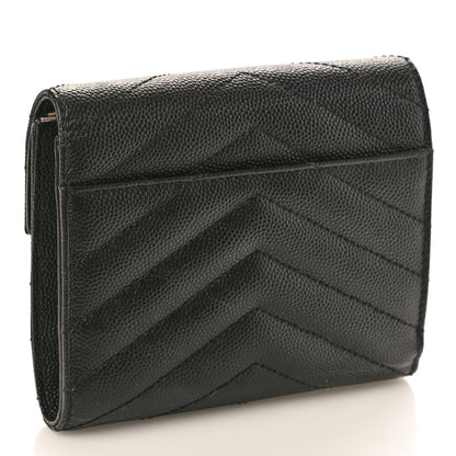 Saint Laurent Grain De Poudre Matelasse Chevron Monogram Compact Tri Fold Wallet Black 3 of 8