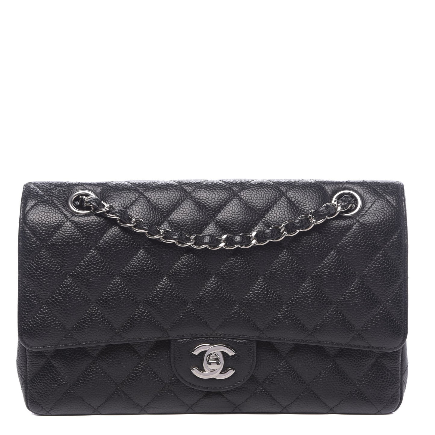 Caviar Quilted Medium Double Flap Black