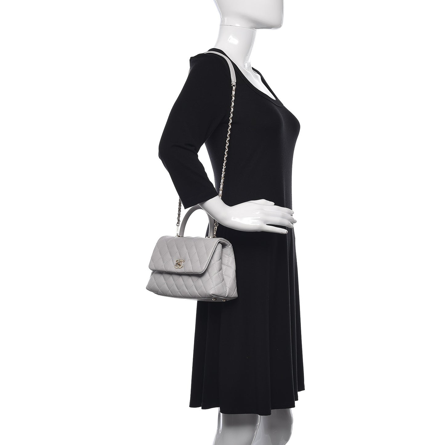 Caviar Quilted Mini Coco Handle Flap Light Grey