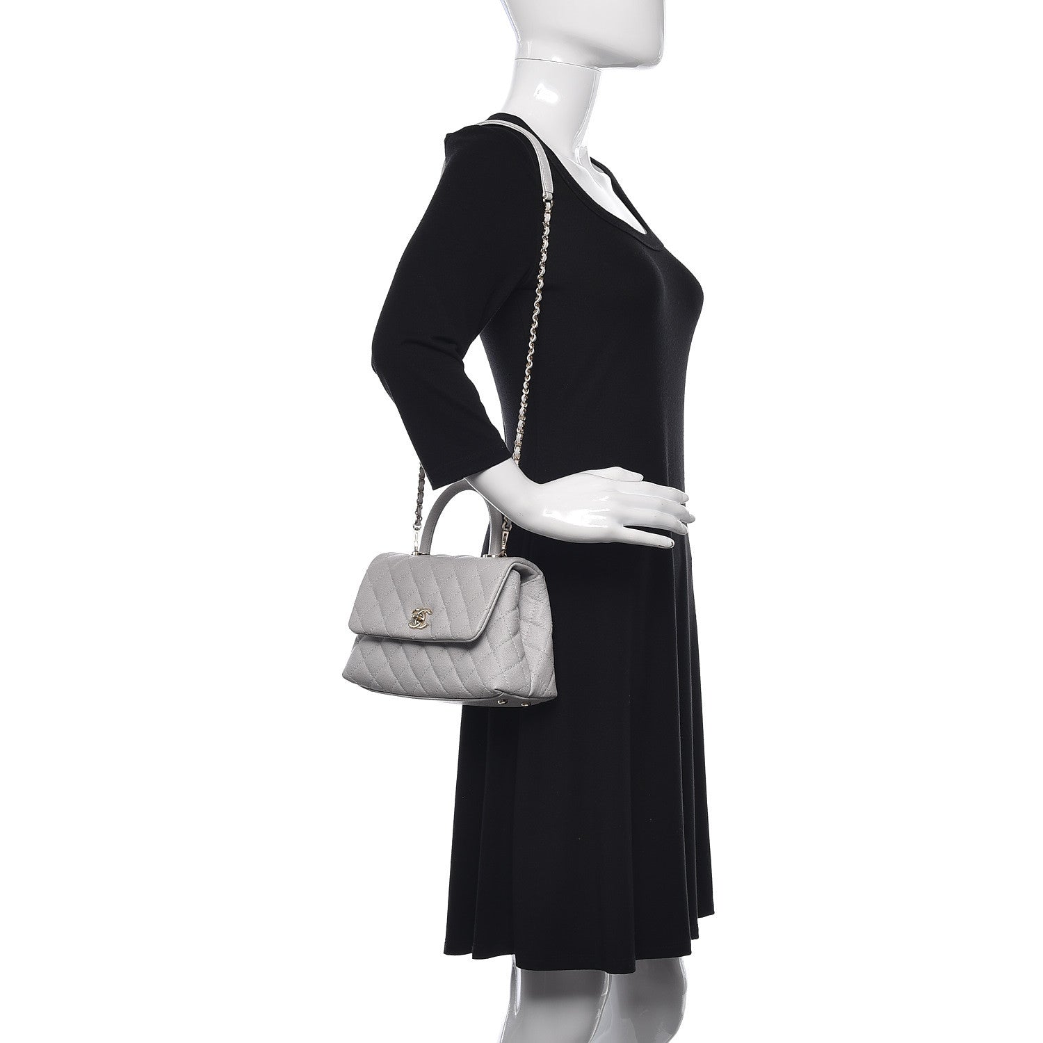 Chanel Caviar Quilted Mini Coco Handle Flap Light Grey 2 of 10