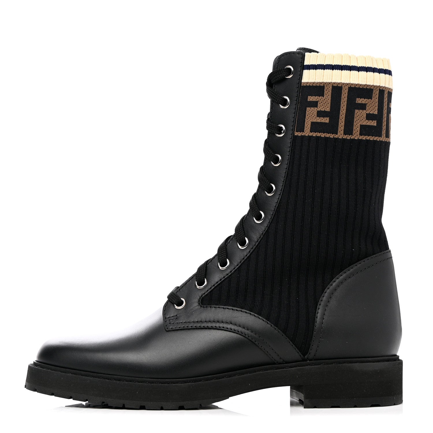 Fendi Calfskin Stretch Fabric Rockoko Biker Boots 40 Tobacco Black Marino 1 of 11