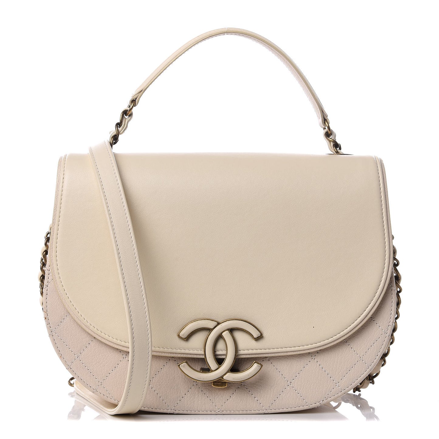 Shiny Calfskin Goatskin Quilted Medium Coco Curve Messenger Flap White