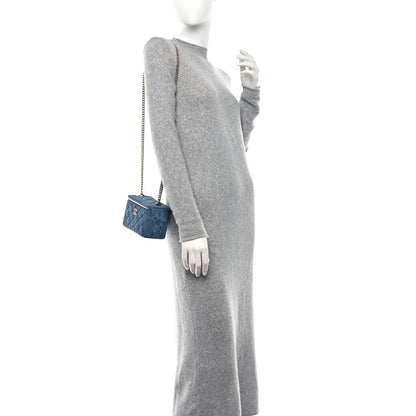 Chanel Denim Quilted Sweetheart Small Vanity Case With Chain Blue 2 of 13