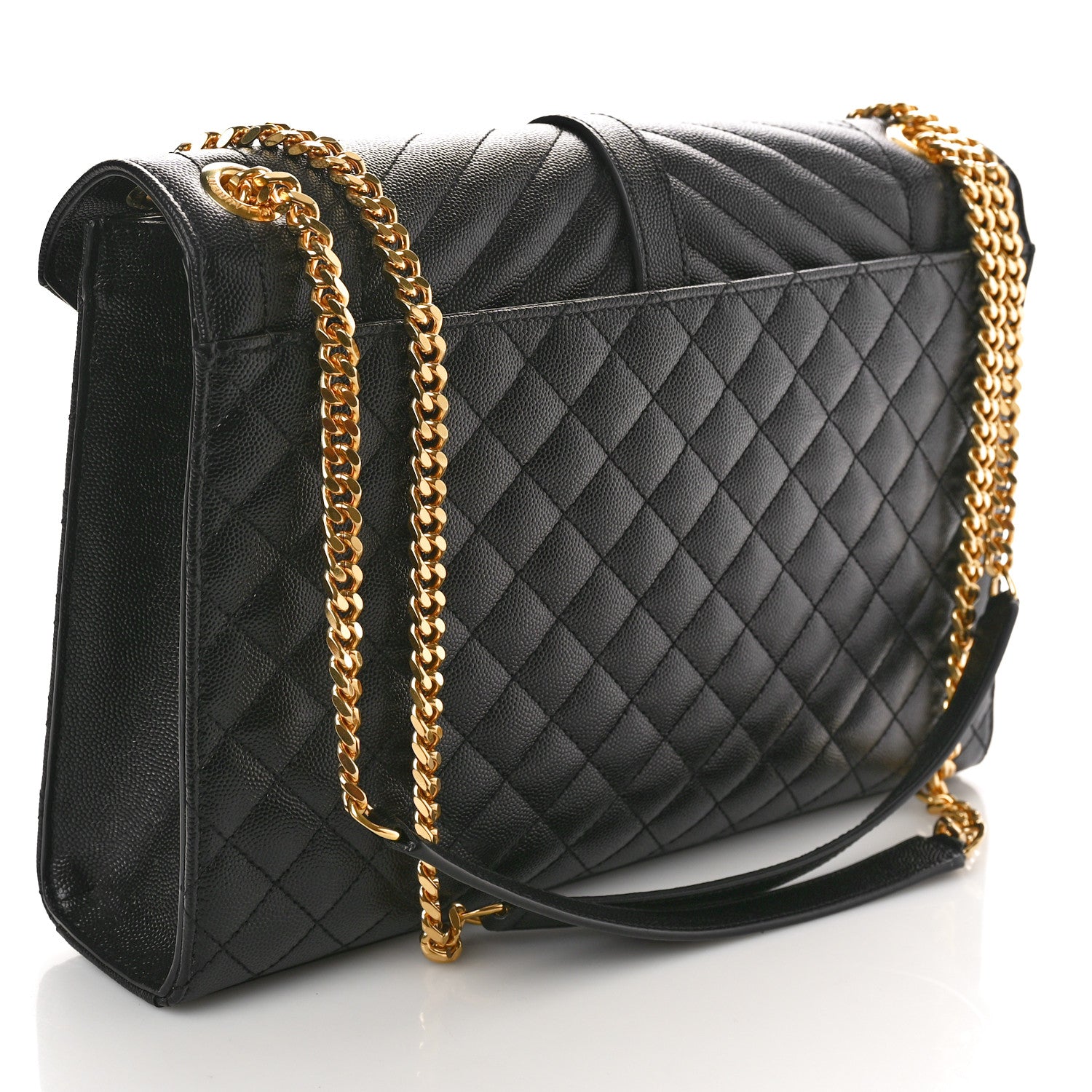 Saint Laurent Grain De Poudre Textured Mixed Matelasse Large Triquilt Monogram Satchel Black 3 of 12