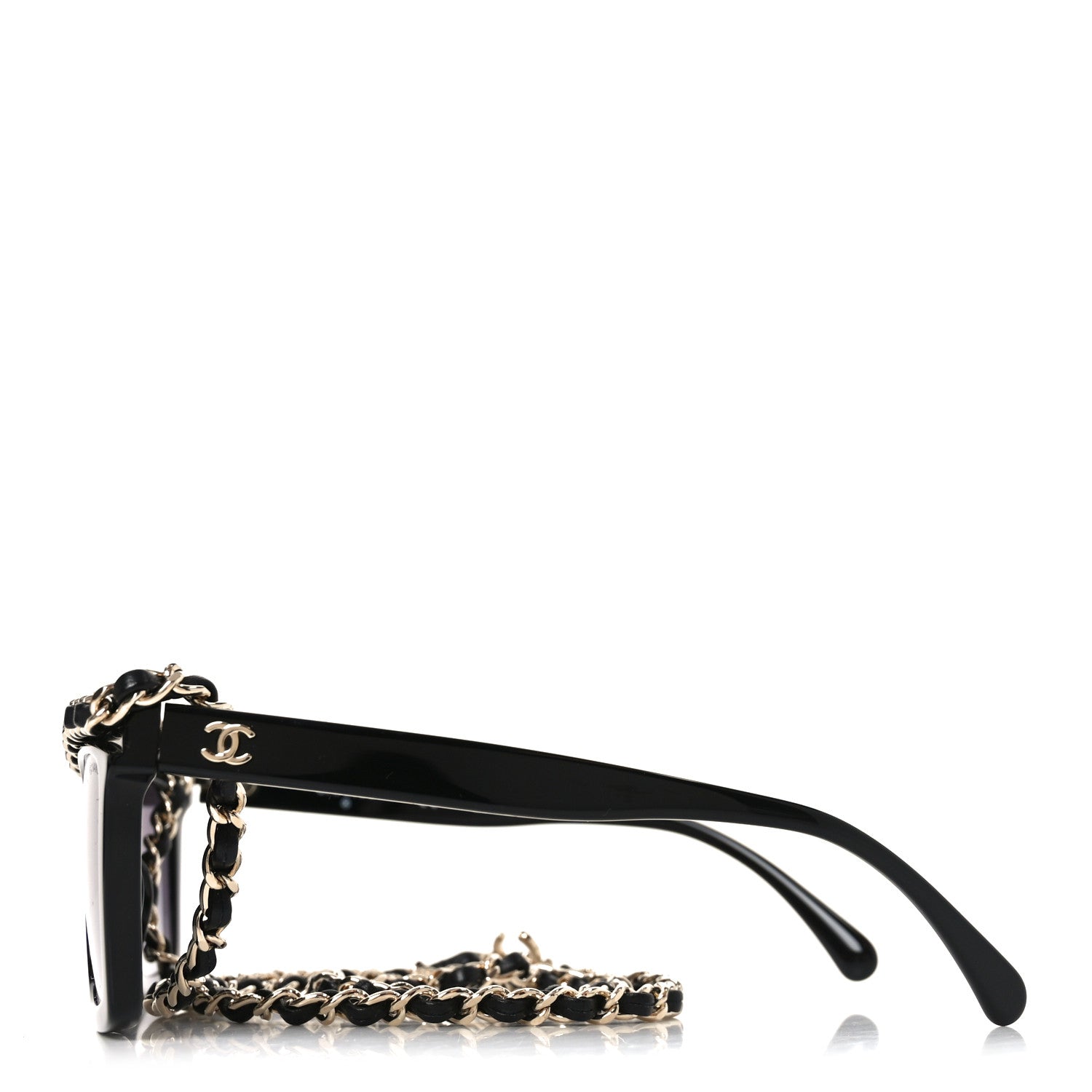 Chanel Acetate Metal Calfskin Chain Rectangle Sunglasses 71627 Black 3 of 7