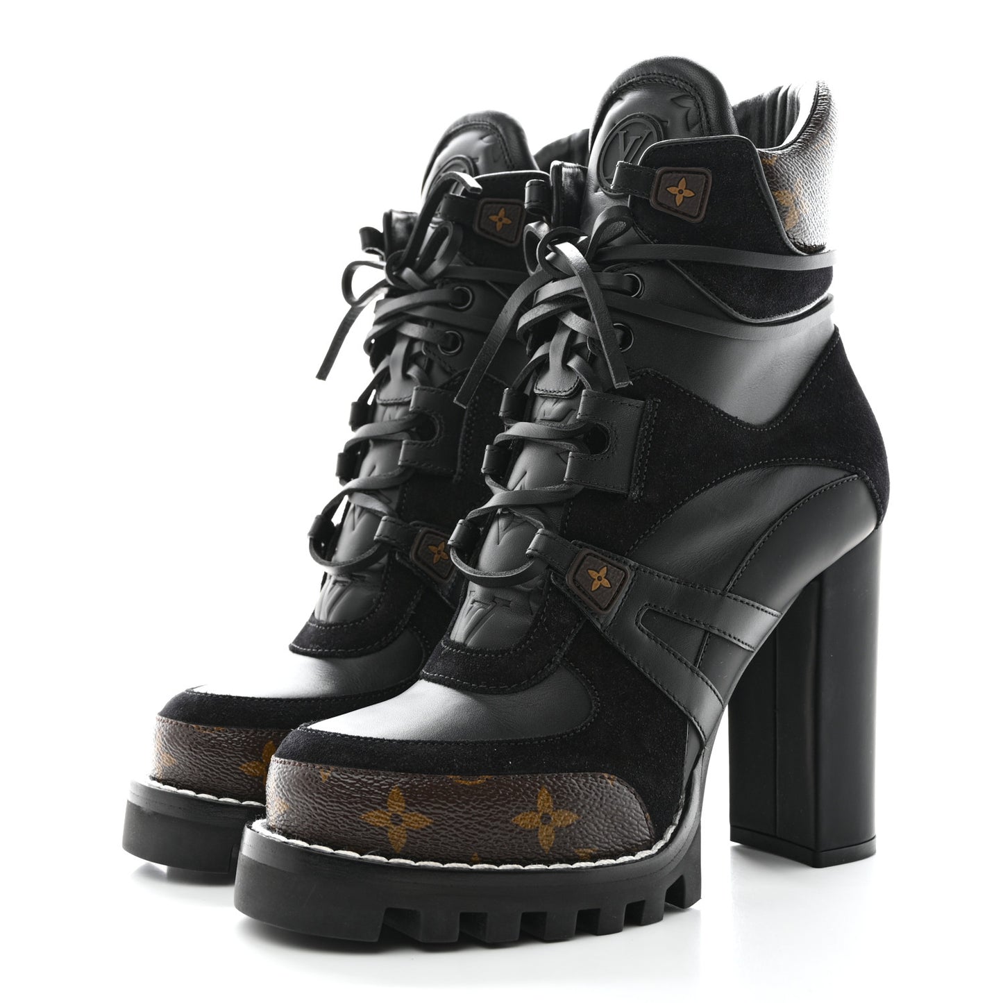 Suede Calfskin Monogram Star Trail Ankle Boots 38 Black