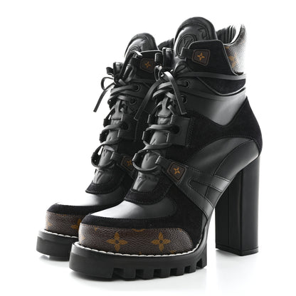 Louis Vuitton Suede Calfskin Monogram Star Trail Ankle Boots 38 Black 3 of 8
