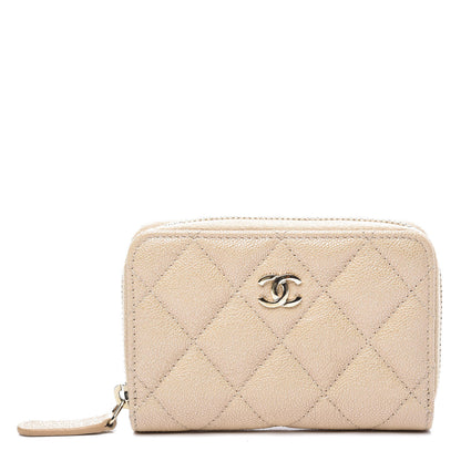 Chanel Iridescent Caviar Quilted Zip Around Coin Purse Beige 1 of 9