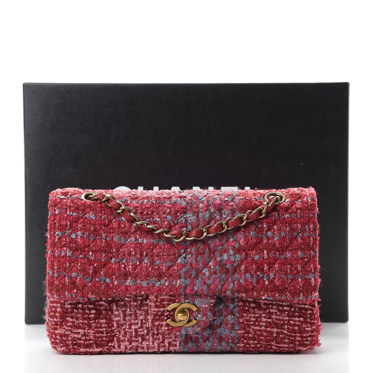 Tweed Quilted Medium Double Flap Red