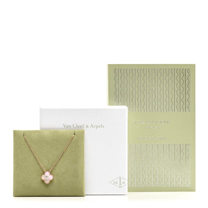 Van Cleef & Arpels 18K Rose Gold Diamond Pink Mother of Pearl Vintage Alhambra Pendant Necklace 6 of 6