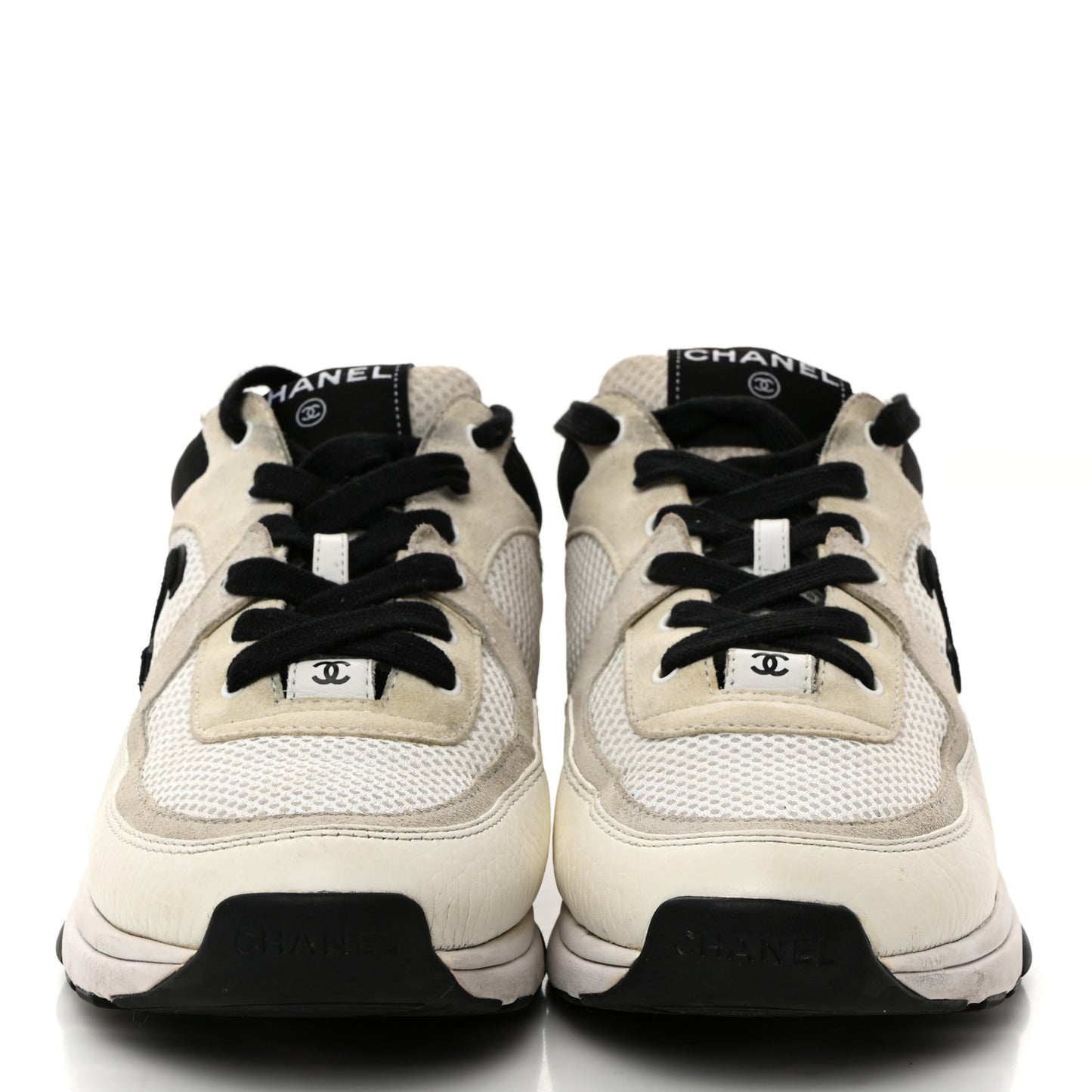 Mesh Suede Calfskin Grained Calfskin Womens CC Sneakers 39.5 White Black