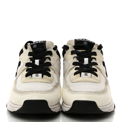Chanel Mesh Suede Calfskin Grained Calfskin Womens CC Sneakers 39.5 White Black 2 of 8