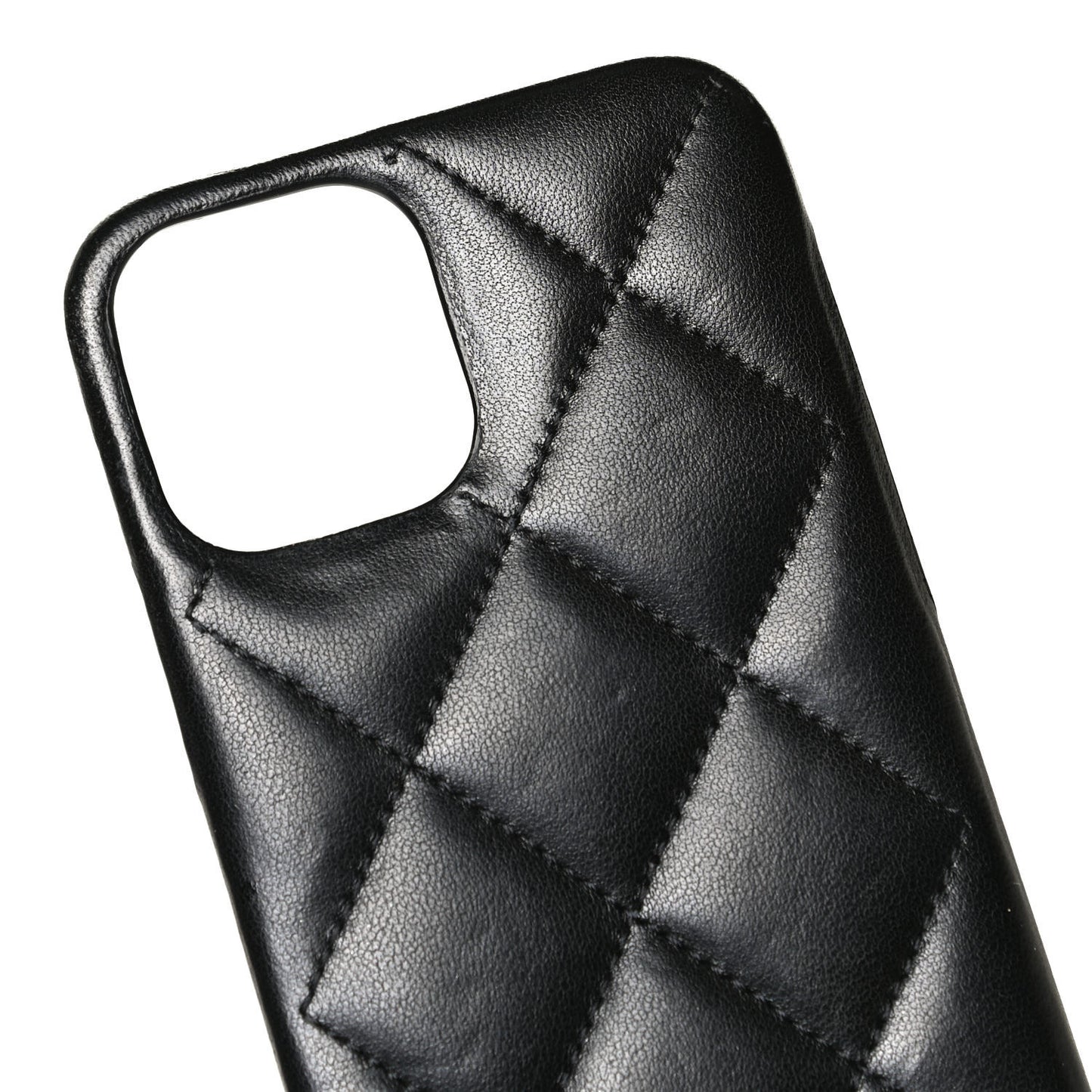 Lambskin Quilted Camellia Bow iPhone XII Pro Holder With Chain Black