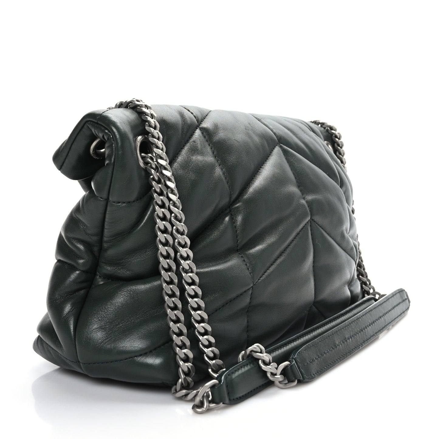 Lambskin Quilted Small Loulou Puffer Monogram Chain Satchel Seaweed Green