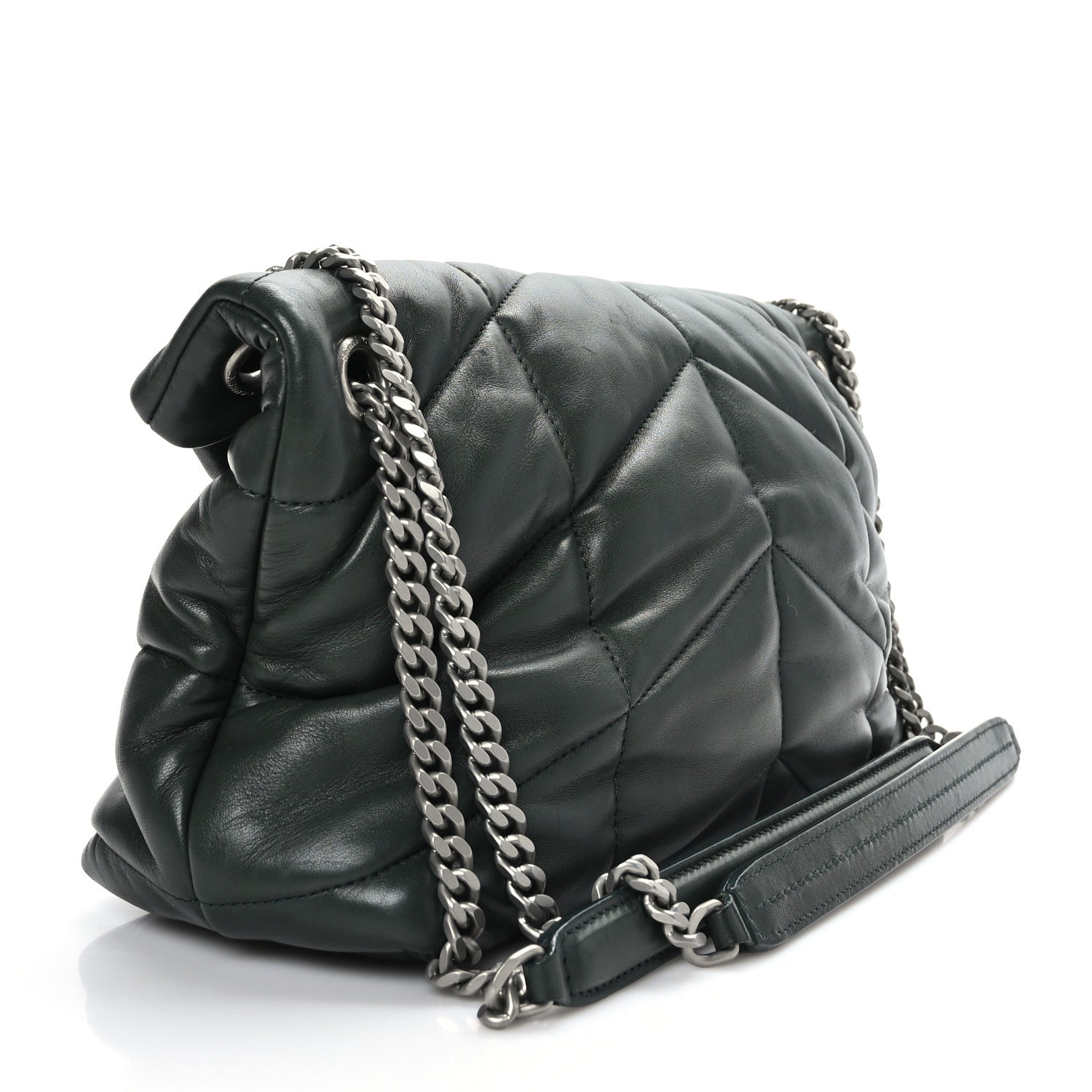 Saint Laurent Lambskin Quilted Small Loulou Puffer Monogram Chain Satchel Seaweed Green 3 of 9
