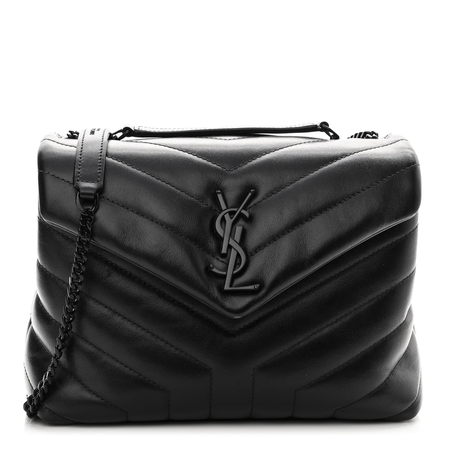 Calfskin Y Quilted Monogram Monochrome Small Loulou Chain Satchel Black