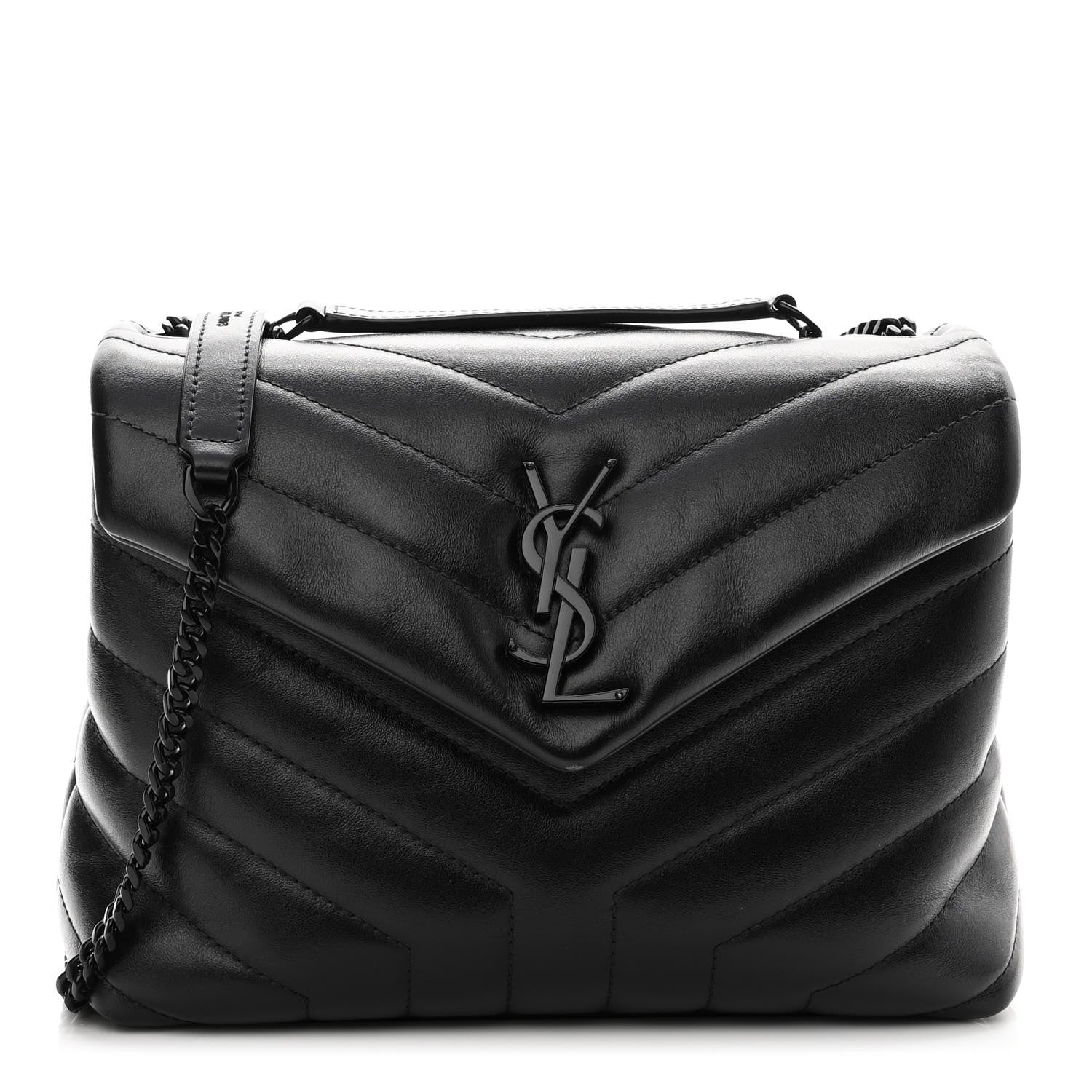 Saint Laurent Calfskin Y Quilted Monogram Monochrome Small Loulou Chain Satchel Black 1 of 10