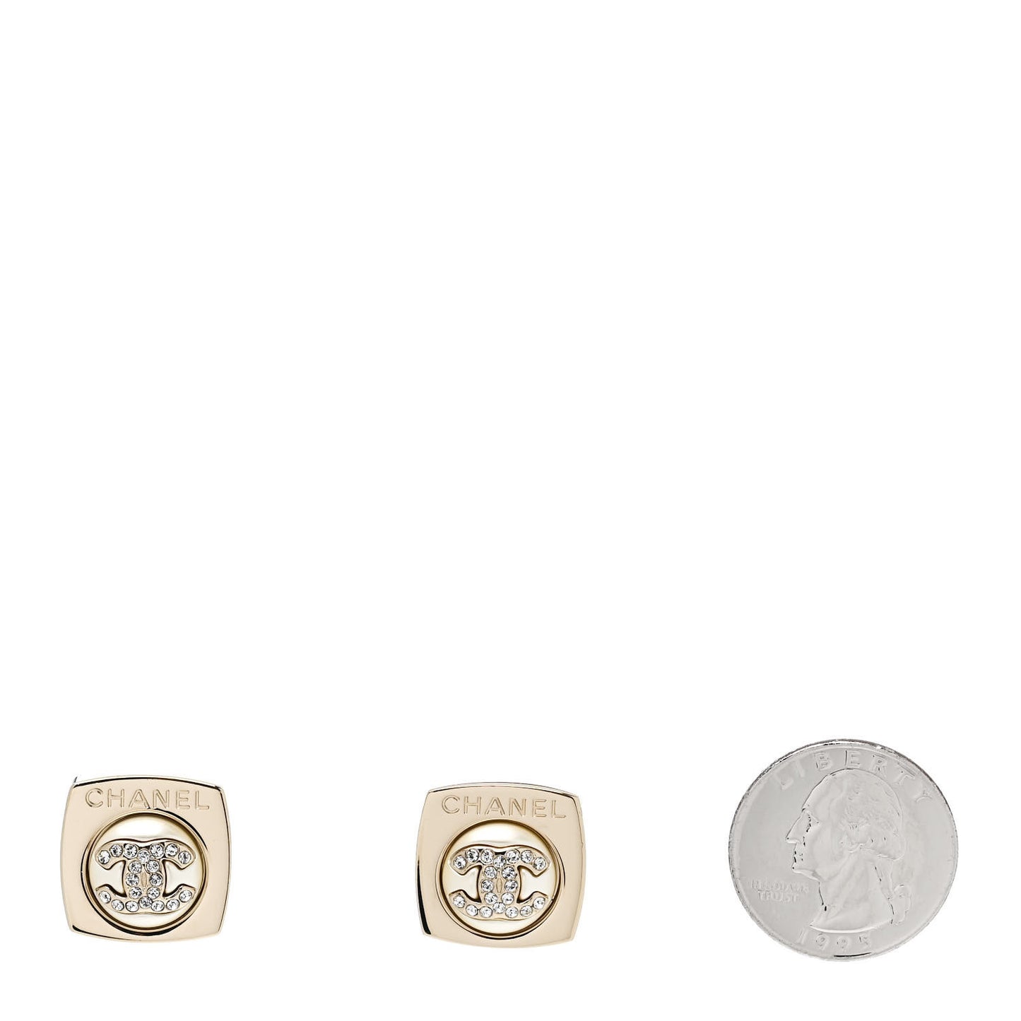 Metal Pearl Crystal CC Logo Square Earrings Gold Pearly White