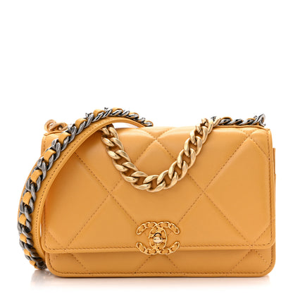 Chanel Lambskin Quilted Chanel 19 Wallet On Chain WOC Yellow 1 of 14
