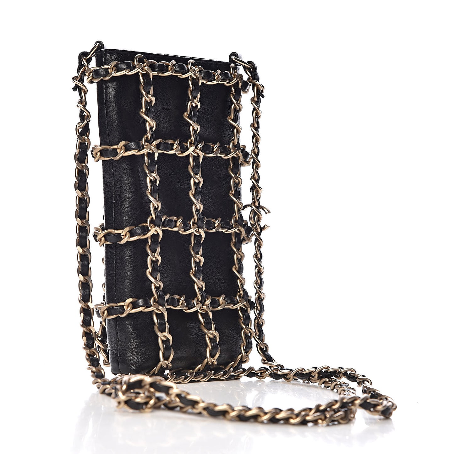 Lambskin Tech Me Out Clutch With Chain Black