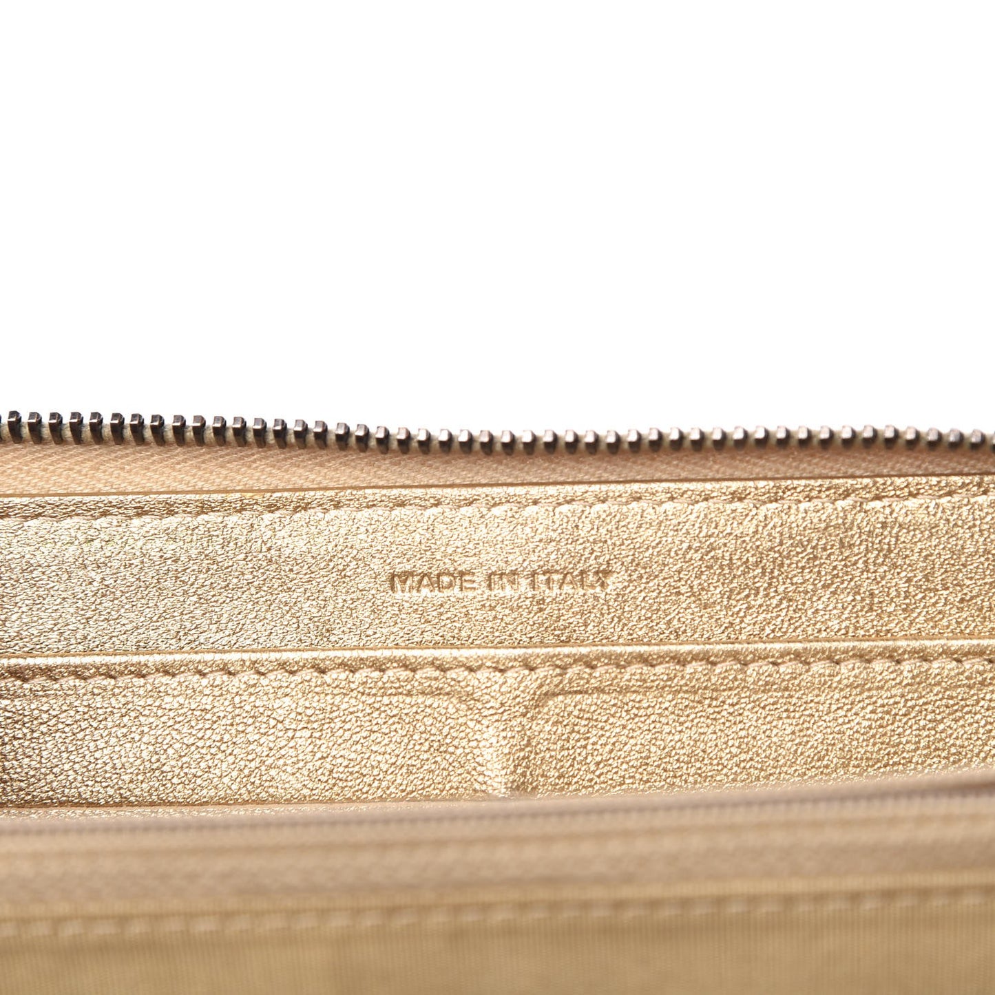 Metallic Calfskin Chevron Quilted Small Zip Around Wallet Gold