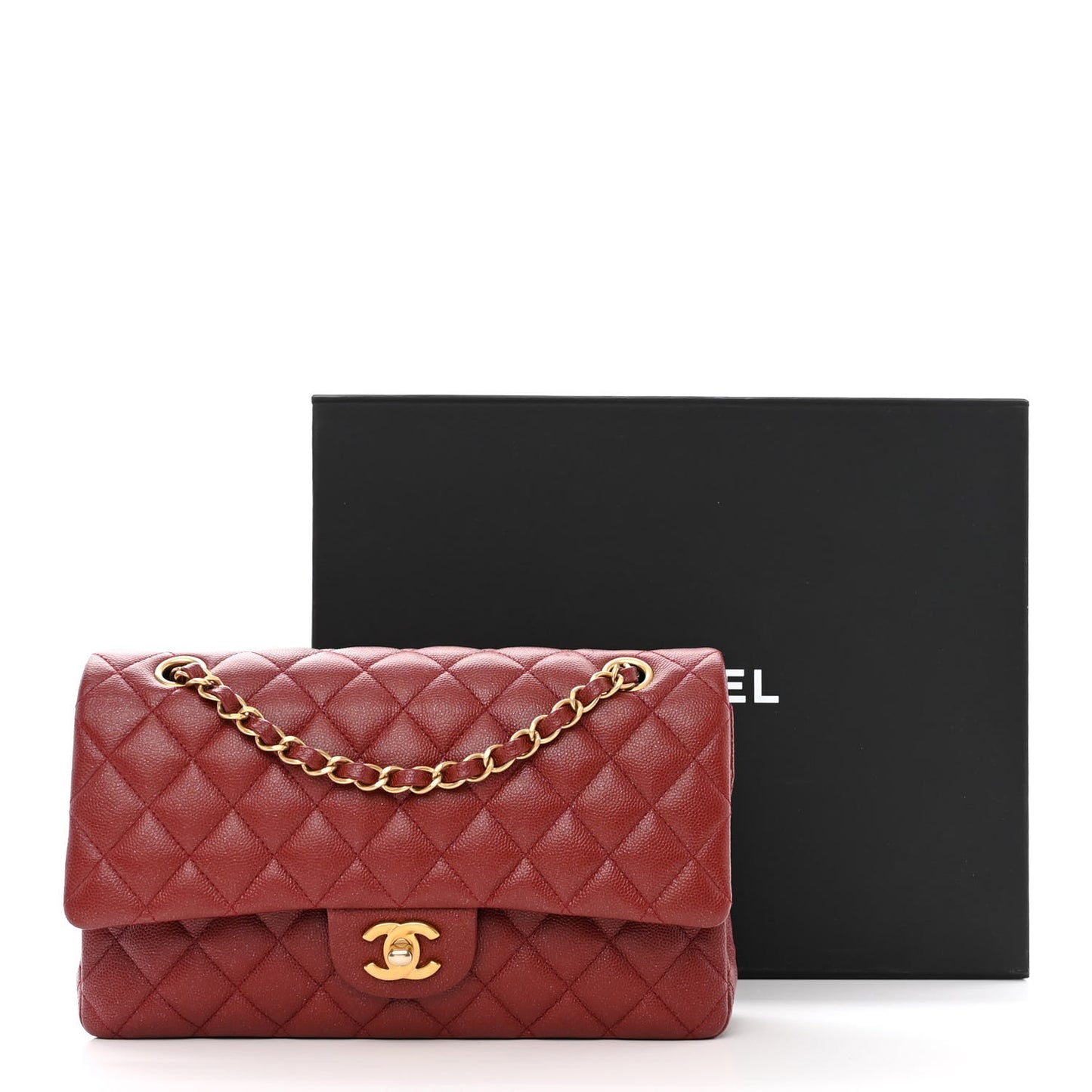 Iridescent Caviar Quilted Medium Double Flap Red