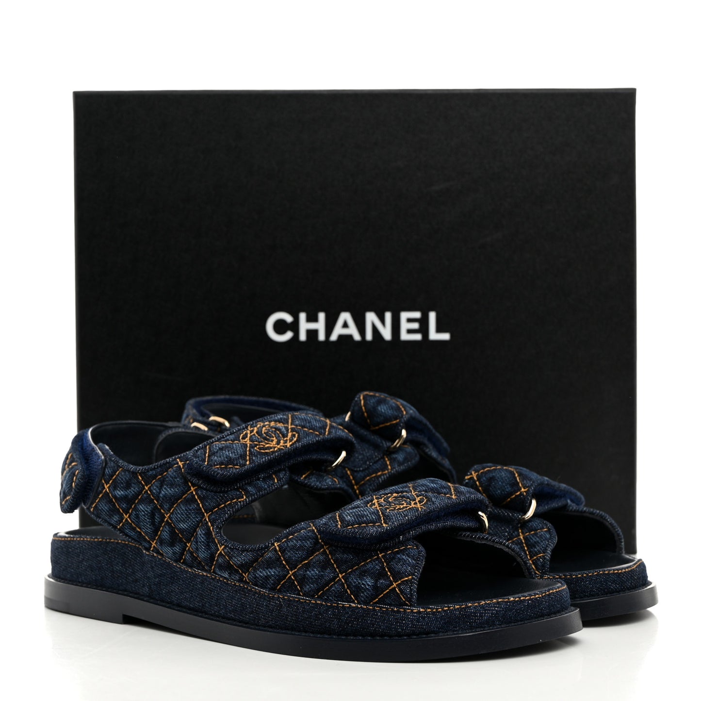 Denim Velcro Dad Sandals 38 Navy Blue