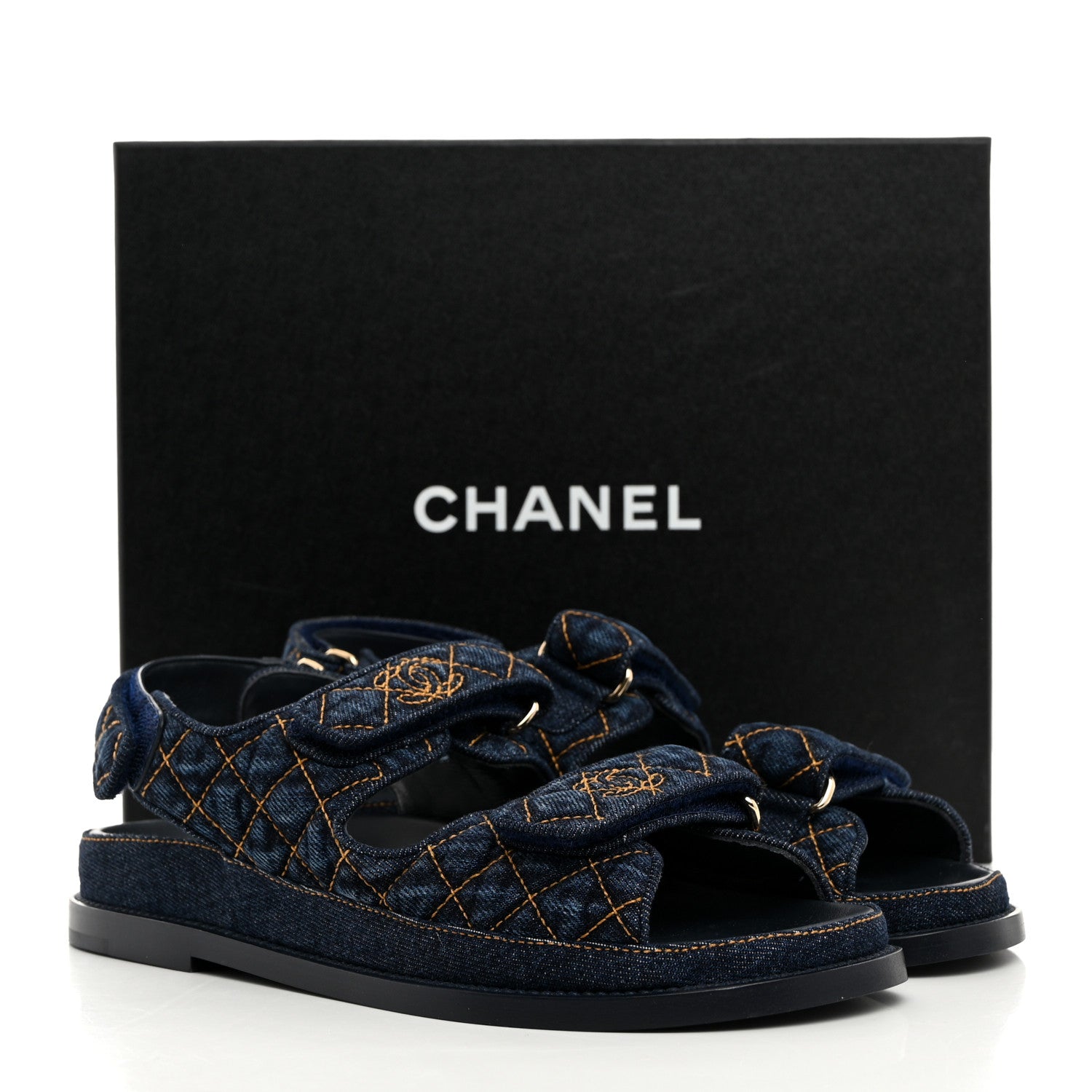 Chanel Denim Velcro Dad Sandals 38 Navy Blue 9 of 9