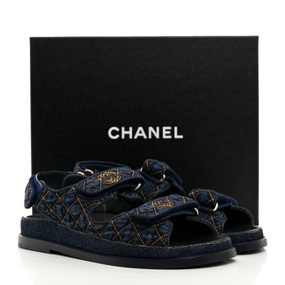 Chanel Denim Velcro Dad Sandals 38 Navy Blue 9 of 9