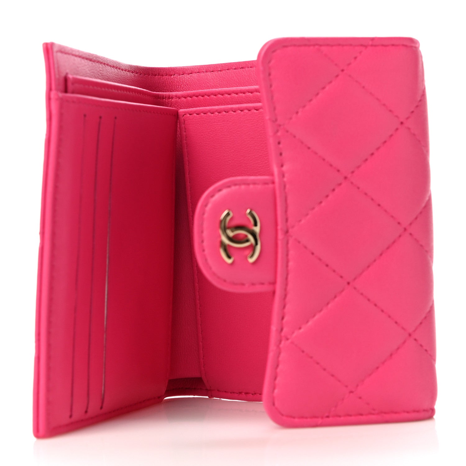 Chanel Lambskin Quilted Compact Flap Wallet Pink 5 of 13