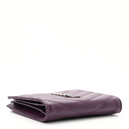 Saint Laurent Grain De Poudre Matelasse Chevron Monogram Zipped Card Case Lilac 4 of 6
