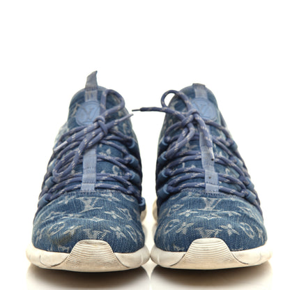 Louis Vuitton Denim Rubber Monogram Fastlane Low Sneakers 7.5 Navy 2 of 10