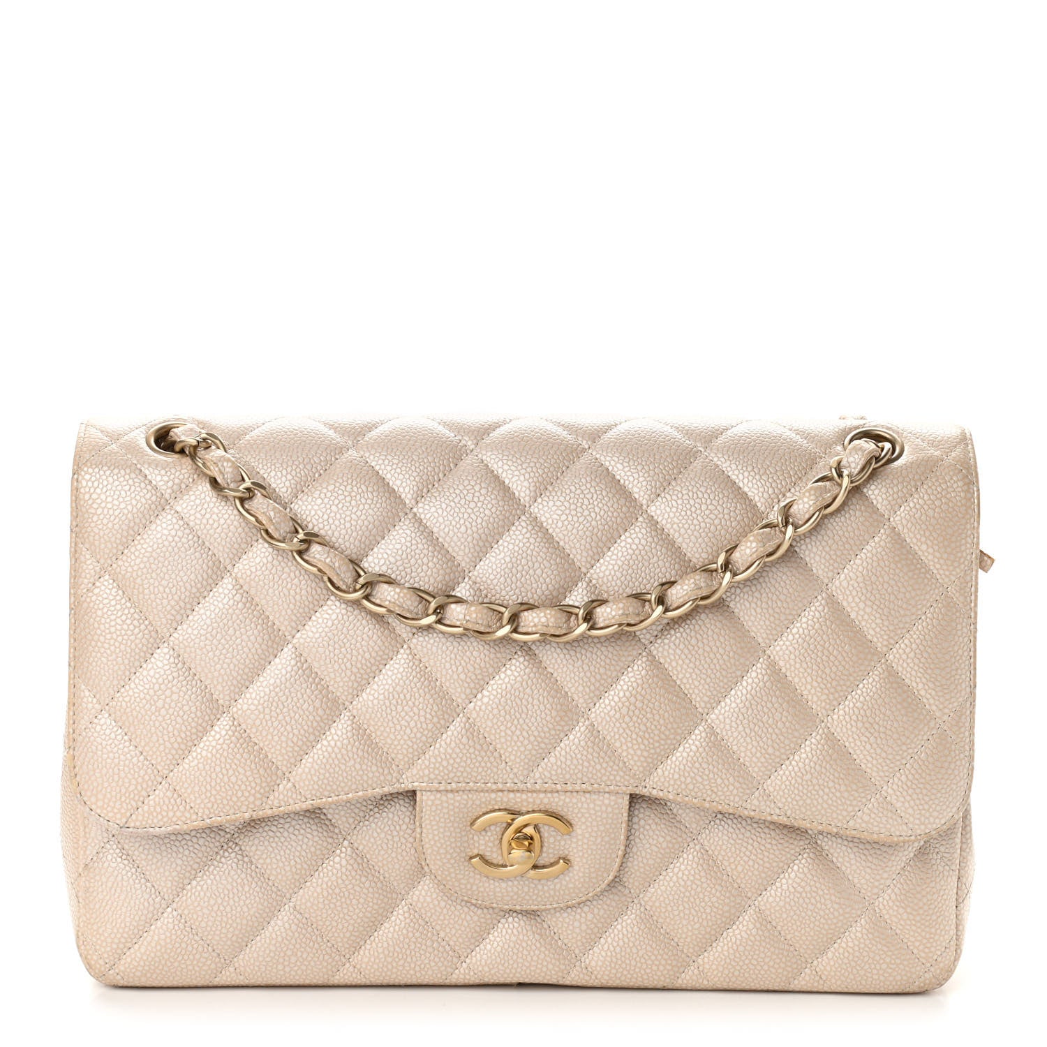 Chanel Pearly Caviar Quilted Jumbo Double Flap Light Beige 1 of 15