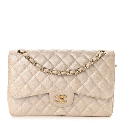 Chanel Pearly Caviar Quilted Jumbo Double Flap Light Beige 1 of 15
