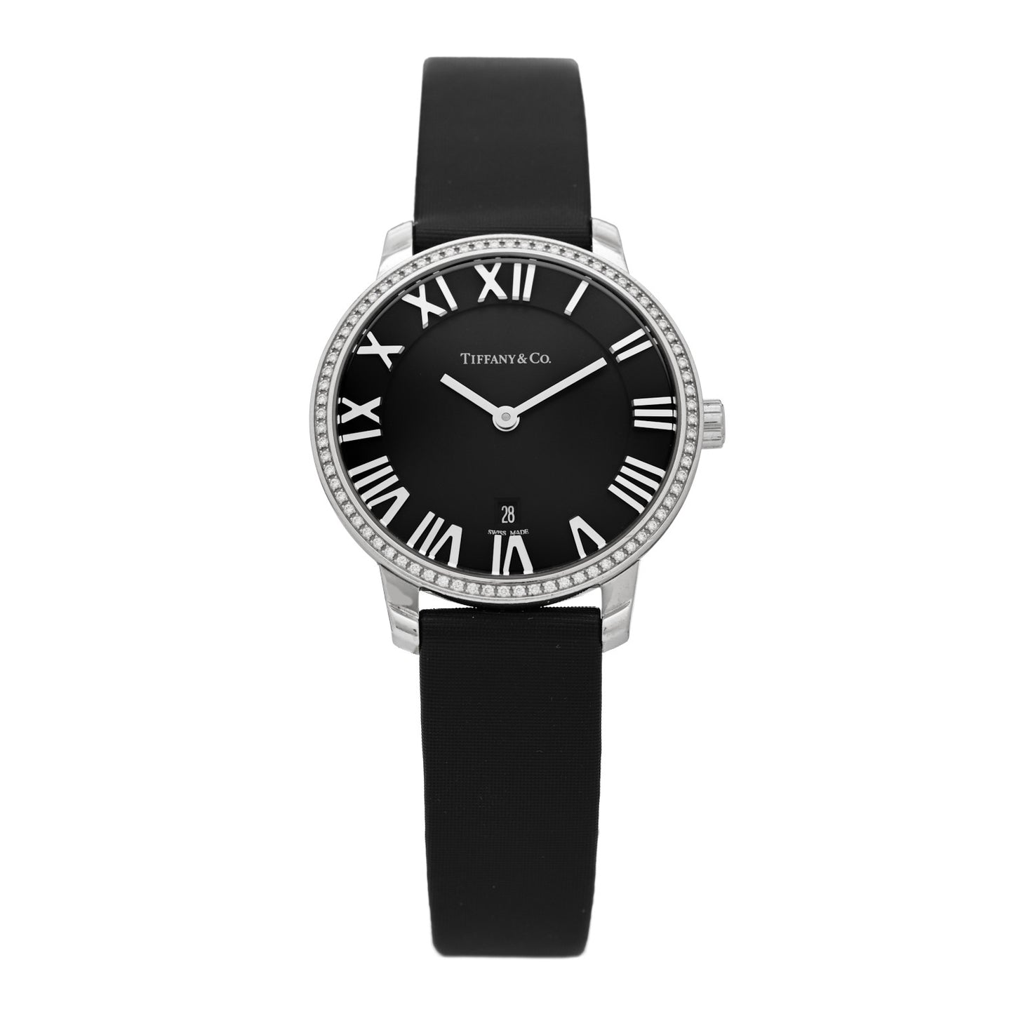 Stainless Steel Satin Diamond Bezel 31mm Atlas 2-Hand Quartz Watch Black
