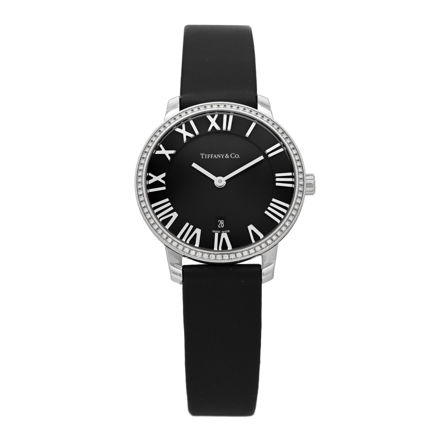 Tiffany Stainless Steel Satin Diamond Bezel 31mm Atlas 2-Hand Quartz Watch Black 1 of 5