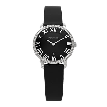Tiffany Stainless Steel Satin Diamond Bezel 31mm Atlas 2-Hand Quartz Watch Black 1 of 5