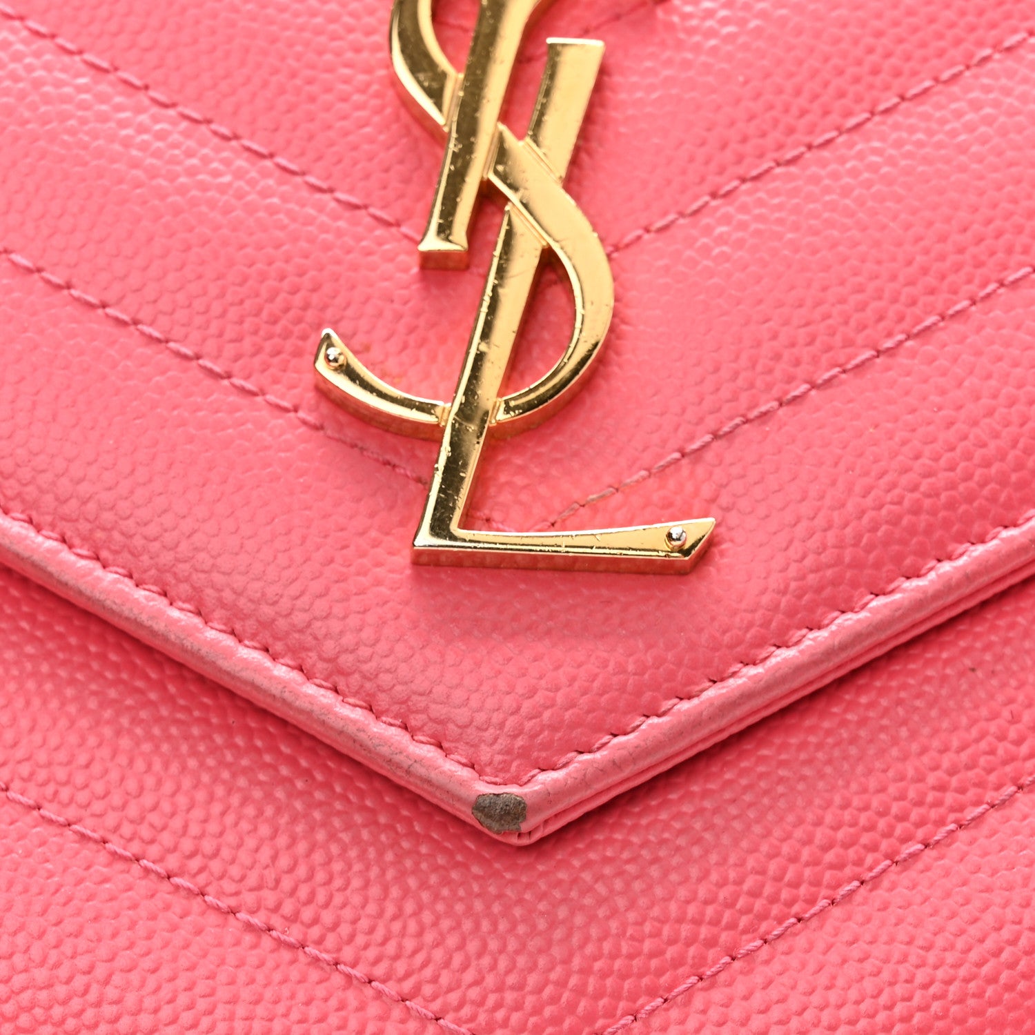 Saint Laurent Grain De Poudre Matelasse Chevron Monogram Chain Wallet Rose Clair 11 of 12