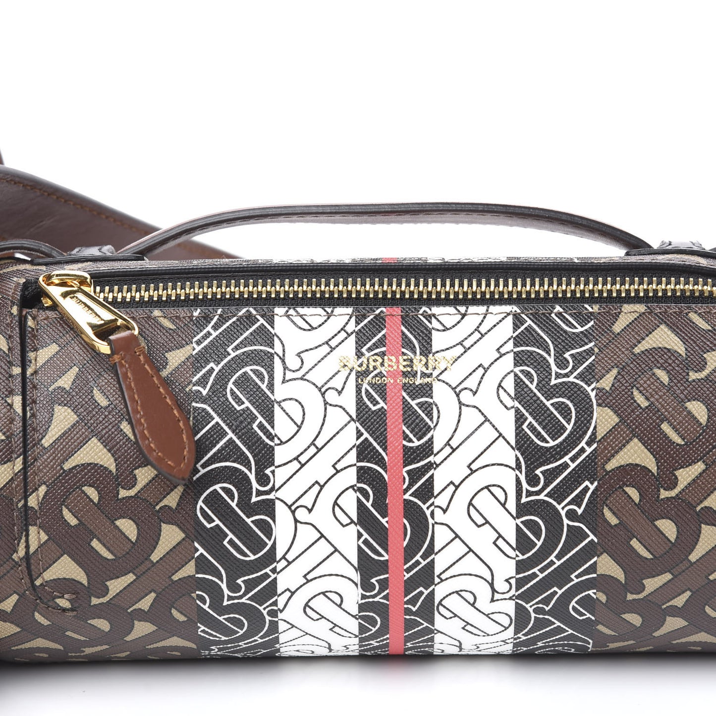 E-Canvas Monogram Stripe The Barrel Bag Bridle Brown