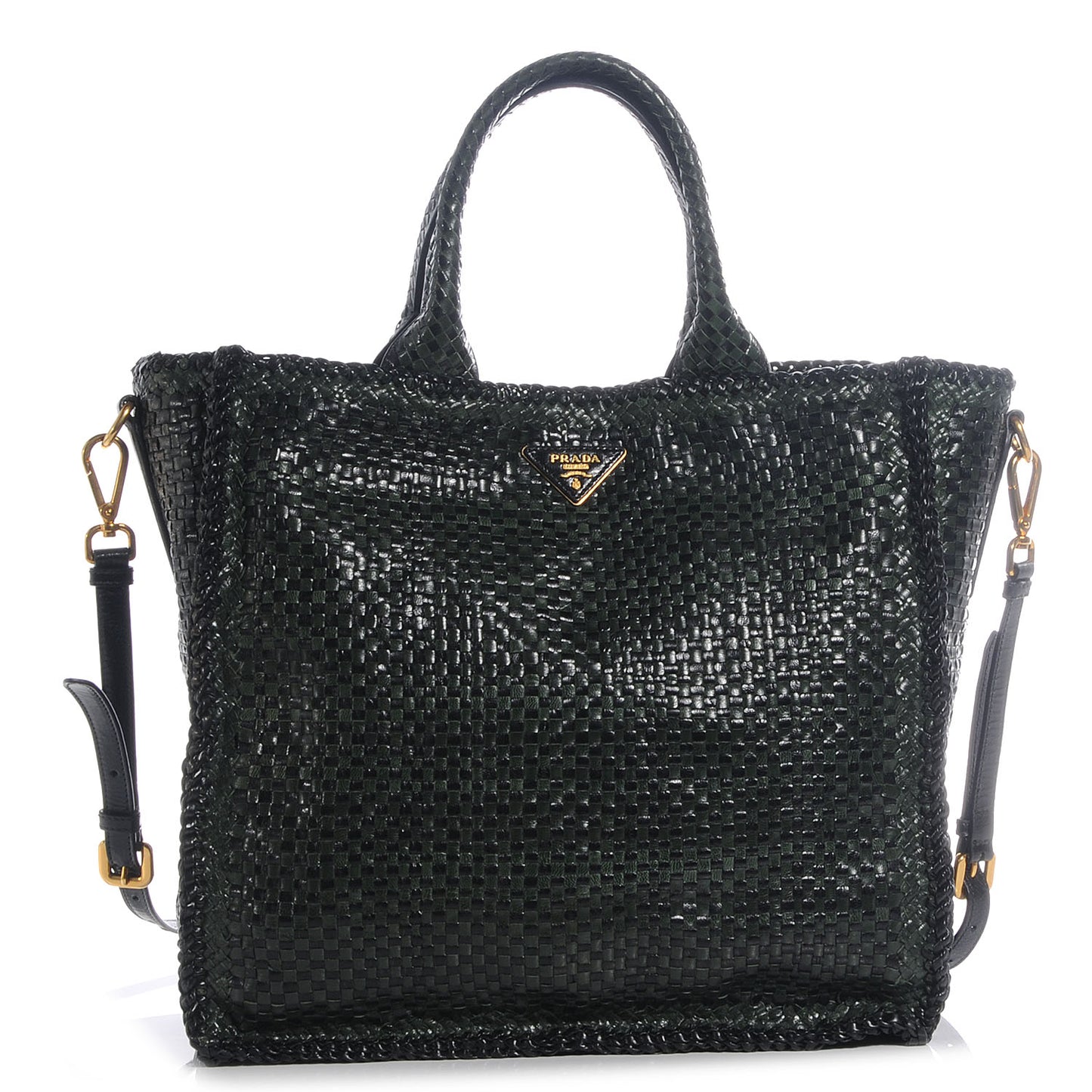 Woven Leather Madras Tote Nero Black
