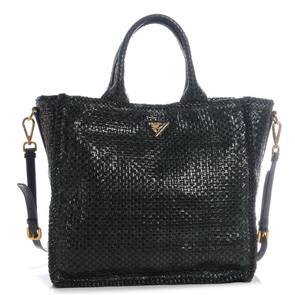 Prada Woven Leather Madras Tote Nero Black 1 of 9
