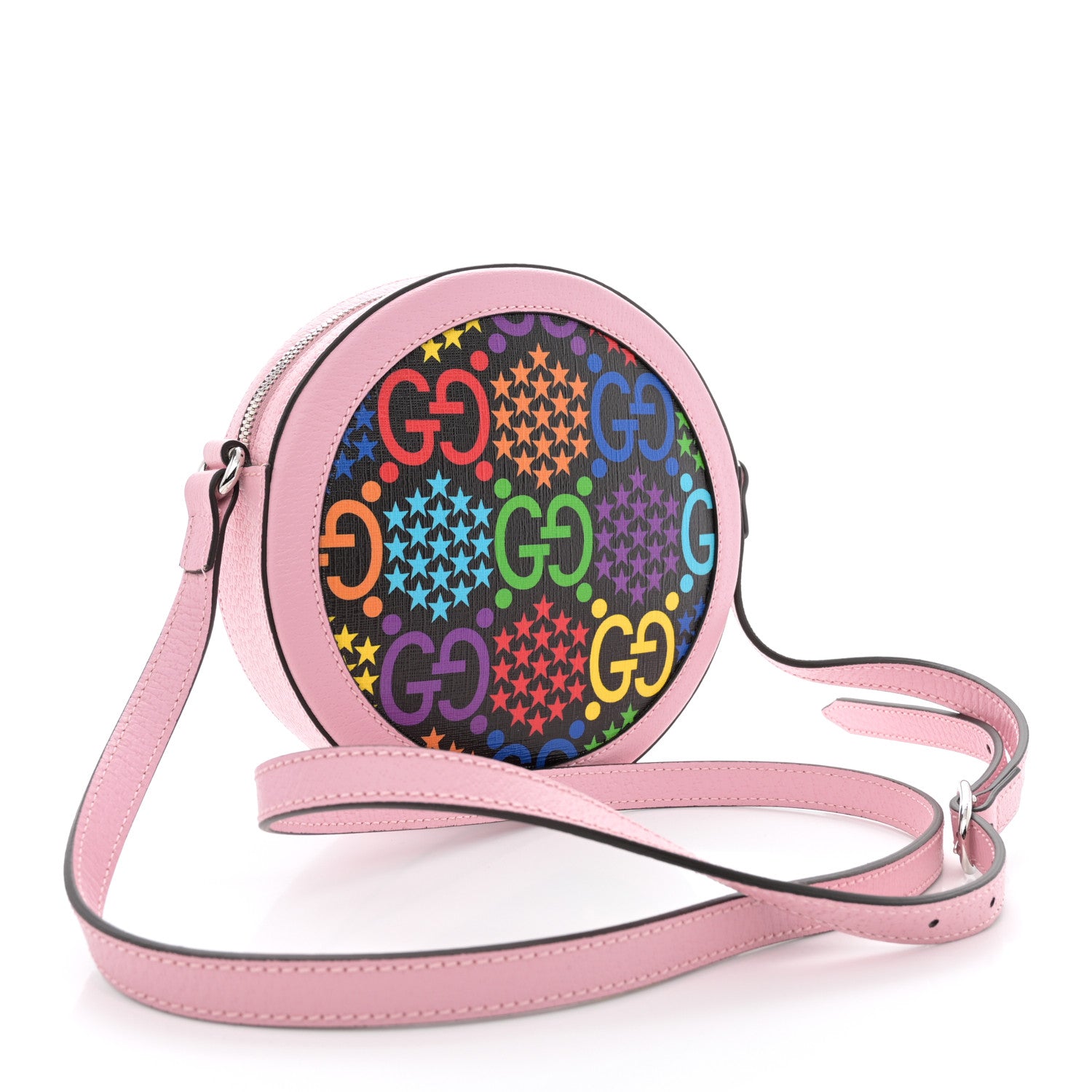 Gucci GG Supreme Monogram Psychedelic Round Shoulder Bag Black Multicolor Sugar Pink 3 of 10