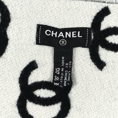 Chanel Wool Cashmere CC Scarf Black White 3 of 3