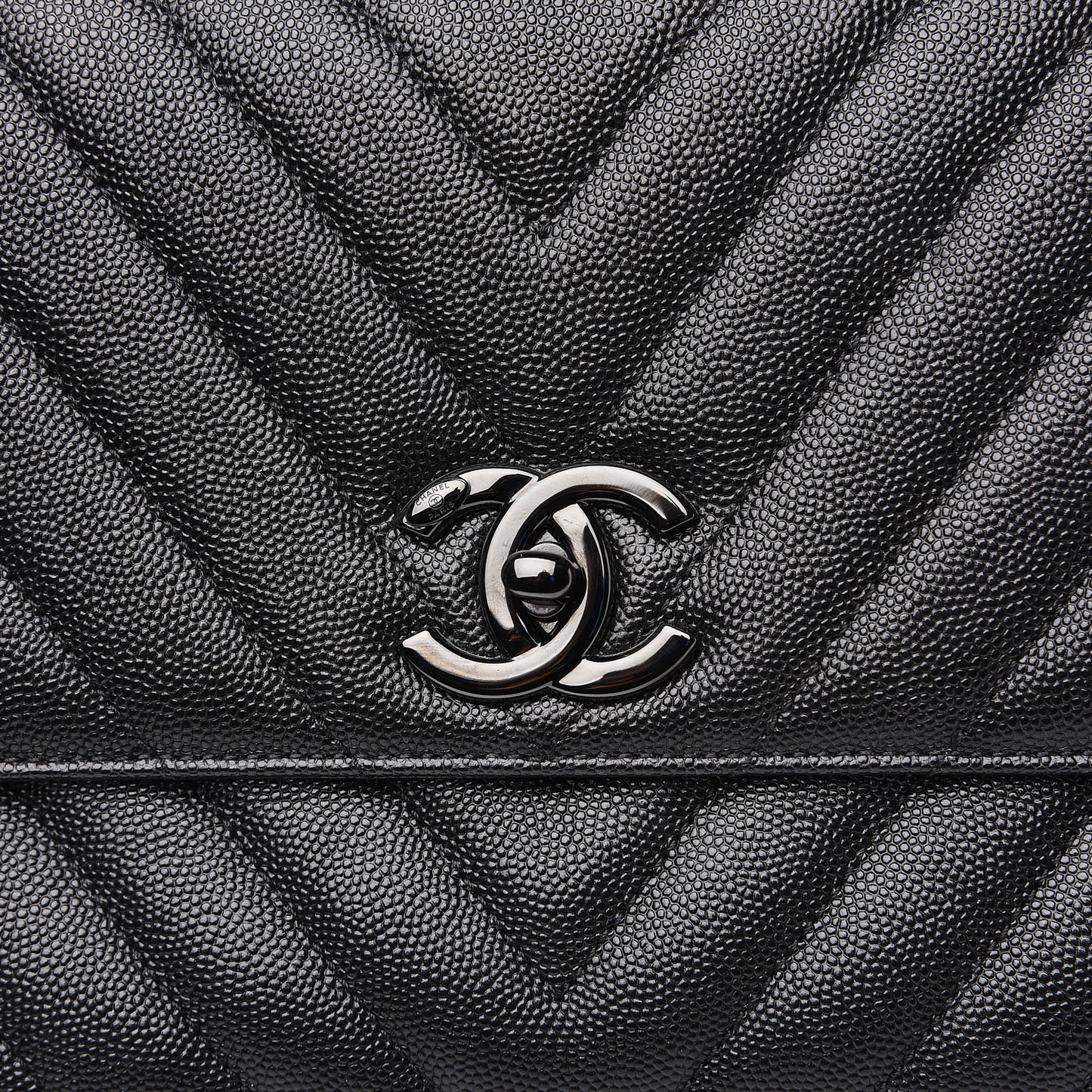 Caviar Chevron Quilted Small Coco Handle Flap So Black